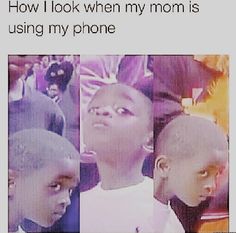 three different pictures of people looking up at something in the sky with text that reads, how i look when my mom is using my phone