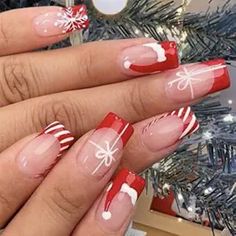 Add a touch of festive elegance to your holiday look with these 24Pcs Christmas Press On Nails. Featuring classic red French tips, glossy nude bases, and adorable snowflake and Christmas hat designs, these medium square fake nails are the perfect way to celebrate the season. Designed for easy application with glue-on technology, these nails offer a salon-quality finish without the hassle. Whether you’re headed to a Christmas party or just want to get into the holiday spirit, these press-ons will have you looking merry and bright in no time!

#ChristmasNails #PressOnNails #FakeNails #FrenchTipNails #NudeNails #SnowflakeNails #XmasNails #HolidayNails #ChristmasNailArt #RedFrenchTipNails #GlueOnNails #StickOnNails #HolidayManicure #ChristmasPressOns #WomenNails #NailArtDesigns #FestiveNails # Xmas Nail Art, Easy Nails, French Tip Acrylic Nails, Nailed It