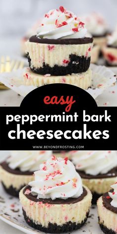 easy peppermint bark cheesecakes on a plate