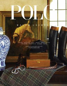 an image of a magazine cover with boots and other items on the table next to it