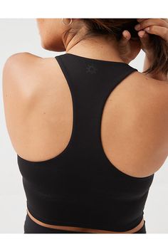 THE LOOK: Racerback. Buttery-soft Real Me® fabric./THE FEEL: Light support for all cup sizes. Built-in shelf with removable pads./THE MOVES: Made for low-impact days (but can handle a little sweat)./Accessibility deets: tagless label to minimize irr Sporty Racerback Activewear With Built-in Cups, Solid Color Sporty Activewear With Built-in Cups, Compressive Sports Bra With Built-in Cups, Functional Compressive Sports Bra With Built-in Cups, Everyday Racerback Activewear With Light Support, Racerback Activewear With Built-in Cups For Sports, Functional Sports Bra With Built-in Cups And Stretch, Functional Sports Bra For Everyday, Sporty Yoga Activewear With Built-in Cups