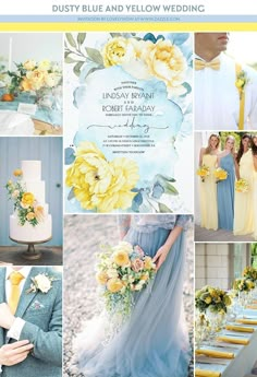 a collage of yellow and blue wedding colors