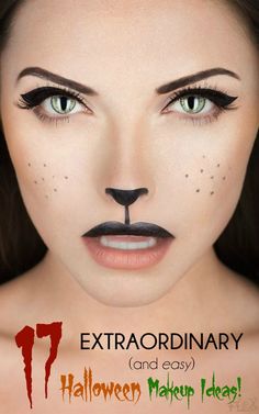 17 Extraordinary and easy Halloween Makeup Ideas Black Cat Makeup, Creative Halloween Makeup, Animal Makeup, Makijaż Smokey Eye