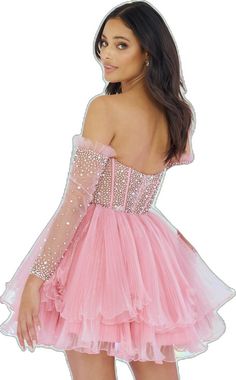 Embellished Off-shoulder Homecoming Dress, Long Sleeve Embellished Homecoming Dress, Embellished Long Sleeve Homecoming Dress, Pink Long Sleeve Dress For Prom Season, Sherri Hill Prom, Sherri Hill Prom Dresses, Prom Dress Stores, Prom Dress Styles, Prom Designs