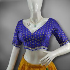 Beautiful Cropped Saree Top. Never Worn. Made In India Blue Fitted Blouse For Festivals, Fitted Blue Tops, Fitted Blue Tops For Festivals, Blue Festive Tops For Festivals, Blue Fitted Tops For Festivals, Festive Blue Tops For Festivals, Half Sleeve Blouse Designs, Saree Blouses, Half Sleeve Blouse