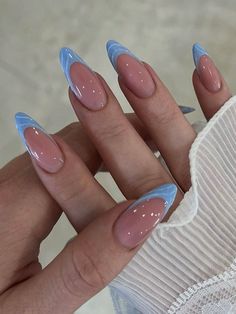 Multicolor  Collar   Colorblock 3D Nails Embellished   Nail,Hand & Foot Care Glazed Nails, Paznokcie Hello Kitty, Baby Blue Nails, Blue Acrylic Nails, Girly Acrylic Nails, Casual Nails, Makijaż Smokey Eye