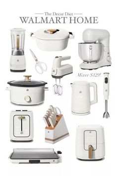 the design diet walmart home is full of white appliances and utensils, including an electric blender