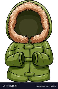 a green winter coat with fur on the hood and hands in front of his face