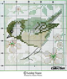 a cross stitch pattern with a bird on it