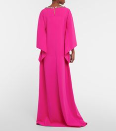 Arama embellished crêpe gown in pink - Safiyaa | Mytheresa Elegant Long Sleeve Wedding Dresses, Strawberry Dress, Crepe Gown, Crystal Trim, Embroidery Shop, Maxi Dress Evening, Wedding Dress Long Sleeve, Evening Dresses, Color Design