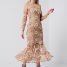 Approx 50in Top Top Bottom No Care Tag, Unsure Of Material Care Tag, Top Top, Orange Pink, Pink Orange, Fit & Flare, Color Orange, Floral Dress, Pink And Orange, Maxi Dress