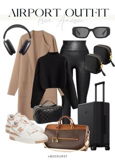 Travel Cute Outfit, Winter Designer Bags, Airport Outfit Winter Black Women, Plus Size Airport Outfit Fall, Family Airport Outfits, New York Airport Outfit, Airport Outfit Elegant, December Nyc Outfit, Amazon Travel Outfits Women