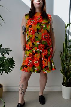 Seventies Rose Patterned Drop Waist Dress. Sleeveless. Zipper Closure in Back. Unlined. No Content Label No Size Tag Excellent Vintage Condition All Measurements Taken Flat Chest-18" Waist-17" Hips-18" Shoulder to Shoulder-35.5" All Sales Are Final. We have taken the time to note all size measurements and the condition of each piece so please look over all the information of the garment you are considering purchasing. Please note that all items are sold in "Vintage Condition". If you have any fu Sleeveless Rose Print Dress For Garden Party, Vintage Sleeveless Rose Print Dress, Drop Waist Dress, Dropwaist Dress, Vintage Rose, Flat Chest, Rose Garden, Vintage Roses, Waist Dress