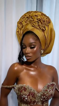 African Wrap Dresses For Women, African Wedding Aesthetic, Gold Nigerian Dress, African Bride Hairstyles, Nigerian Dresses Traditional, African Headwrap Styles, Bride Black Women, Traditional African Wedding Dress, Traditional African Hairstyles