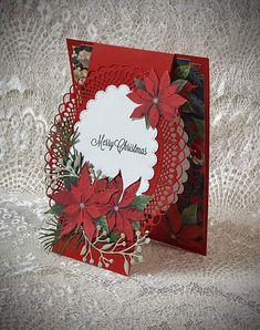 Foiled Highlights, Fancy Christmas Cards, Plaid Christmas Card, Tattered Lace Cards, Foil Highlights, Poinsettia Cards, Homemade Christmas Cards, Red Foil, Elegant Cards