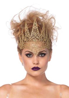 Intricately die cut foam Royal Crown.  Foam is covered with a gold glitter fabric sticker.  Soft and flexible the crown easily conforms to your head and is held in place by an elastic band. Leg Avenue Costumes, Royal Costume, Metal Crown, Queen Costume, Royal Queen, Halloween Costume Accessories, Gold Legs, Queen Crown, Leg Avenue