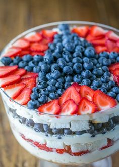 an american flag trifle with blueberries and strawberries