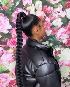 Slicked Up Ponytail Weave, Slick High Braided Ponytail, High Slick Braid Ponytail, One Long Braid Ponytail, High Top Braided Ponytail Black Women, High Braid Ponytail For Black Women, Long Ponytail Braid Black Women, Long Single Braid Ponytail