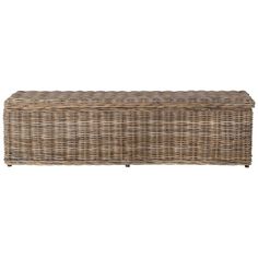 a wicker bench with metal legs on an isolated white background for use as a sideboard