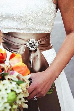 Bride with a Chocolate Sash Dressy Belts For Women, Obi Belts, Fashion Bible, Brown Wedding, 2015 Wedding Dresses, Sweetheart Wedding Dress, Mob Dresses, Dress Sash, Wedding Sash