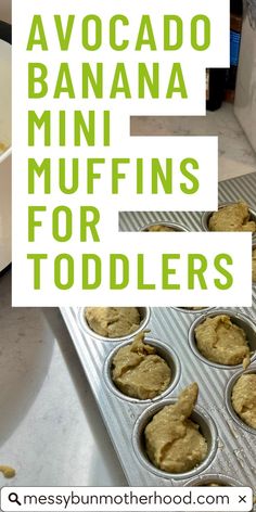 avocado banana mini muffins Avocado Recipes For Toddlers, Avocado Recipes Toddler, Mini Muffins For Toddlers, Banana Muffins For Toddlers, Mini Breakfast Muffins, Muffins For Toddlers, Banana Mini Muffins, Avocado Pancakes