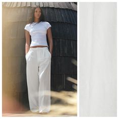 Nwt. Zara Ecru Linen Blend Flowy Pleated Pants With A High Waist And Belt Loops Made With 24% Linen. Side Pockets And Back False Welt Pockets. Front Pleats. Front Zip, Metal Hooks, And Interior Button Closure. Size S. Ref. 1255/410. Waist 14,5" Flat, Rise 13", Inseam 31". Classic White High-waisted Wide Leg Pants, White Linen Pants For Spring, Fitted Wide Leg Pants For Summer, White Linen Straight Pants, Snug Waist White Wide Leg Pants For Work, Classic White Bottoms For Summer, Classic White Wide Leg Pants, Classic White Wide-leg Pants, Classic White Summer Bottoms