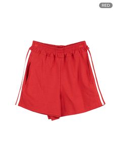 contrasting-activewear-track-shorts-cl425 / Red High Waist Sportswear Bottoms For Summer, Red Stretch Gym Shorts, Red Stretch Sporty Shorts, High Waist Red Sports Shorts, High Stretch Sportswear Bottoms For Summer, High Stretch Summer Sportswear Bottoms, Red Athleisure Bottoms With Elastic Waistband, Casual Red Gym Bottoms, Red Stretch Casual Bottoms