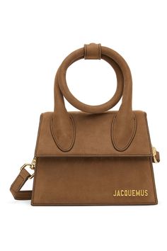 Jacquemus: Brown Suede ‘Le Chiquito Noeud’ Top Handle Bag | SSENSE Designer Brown Flap Bag With Top Handle, Designer Brown Top Handle Flap Bag, Designer Brown Flap Bag With Detachable Handle, Brown Satchel With Detachable Round Handle, Brown Satchel With Top Carry And Round Handle, Brown Bag With Detachable Strap And Round Handle, Brown Bags With Detachable Strap And Round Handle, Brown Satchel With Gold-tone Hardware And Round Handle, Brown Satchel With Round Handle And Gold-tone Hardware