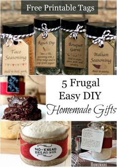 5 frugal easy diy homemade gifts with free printable tags on them