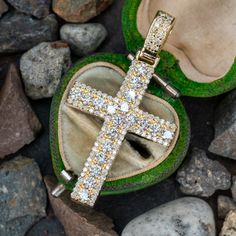 This beautiful cross pendant is accented with nineteen (19), shared prong set, round brilliant cut diamonds and seventy-eight (78), prong set, round brilliant cut diamonds. The bail is accented with twelve (12), prong set, round brilliant cut diamonds. The pendant measures 46.7mm in length (including bail), 25.0mm in width and 5.1mm thick. Diamond White Diamond Crucifix Jewelry, White Brilliant Cut Crucifix Jewelry, Diamond White Crucifix Diamond Jewelry, Crucifix Jewelry With Diamond Accents For Weddings, Diamond Cross Pendant Jewelry With Prong Setting, Cross-shaped Jewelry With Prong Setting For Wedding, Wedding Crucifix Jewelry With Diamond Accents, Diamond Cross Pendant With Prong Setting, Crucifix Shaped Jewelry With Diamond Accents For Weddings