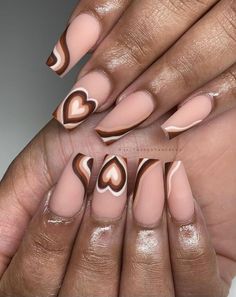 Brown Nails On Black Women, Women Nail Art, Long Coffin Nails, Girls Nail Designs, Brown Acrylic Nails, Nail Goals, Brown Nails Design, Nude Nail Designs