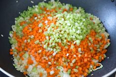 chopped carrots, celery and onions in a pan