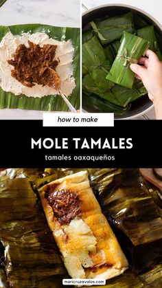 collage of mole tamales preparation with text overlay Mole Tamales, Mole Recipe Mexican, Homemade Tamales Recipe, Traditional Tamales, Mole Recipe, Homemade Tamales, Mexican Salsa Recipes, Chicken Mole