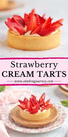 strawberry cream tarts on a plate with text overlay