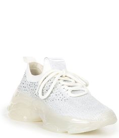 From Steve Madden&#x2C; the Girls' J-Miss Sparkle Chunky Sole Sneakers feature:Fabric upperRound toeLace-up closureSynthetic liningSynthetic outsoleApprox. 1.75" heel heightImported. White Embellished Synthetic Sneakers, Sporty Embellished Sneakers, Spring Synthetic Sneakers With Rhinestones, Casual White Embellished Sneakers, Rhinestone Sneakers, Sole Sneakers, Girls Shoes Kids, Madden Girl, Dillard's