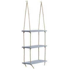 three tiered shelf with rope hanging from the bottom and two shelves on each side