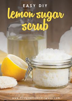 Diy Sugar Scrubs, Wax Recipe, Sugar Scrub Homemade Recipe, Easy Sugar Scrub, Homemade Sugar Scrub, Diy Sugar Scrub, Scrub Homemade, Lemon Scrub, Diy Sugar Scrub Recipe