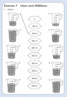 the worksheet shows how to measure water in measuring cups with numbers on each side