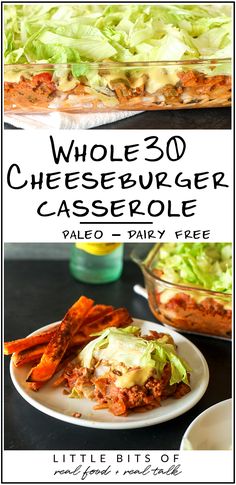 the cover of whole 30 cheeseburger casserole with lettuce and bacon