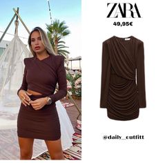 Zara Dress In Brown. New With Tags. Chic Brown Ruched Dress, Elegant Brown Zara Dress, Chic Fitted Mini Dress For Date, Chic Brown Long Sleeve Dress For Spring, Chic Brown Long Sleeve Spring Dress, Zara Brown Evening Dress, Zara Brown Dress For Date Night, Zara Brown Ruched Dress, Zara Mini Dress