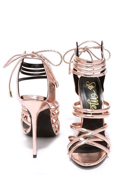 Lift Your Spirits Rose Gold Caged Heels at Lulus.com! Rose Gold Heels, Giuseppe Zanotti Heels, Metallic Rose Gold, Caged Heels, Prom Heels, Jimmy Choo Heels, Fashion Heels, All Smiles