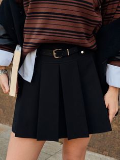 Mini pleated skirt with eco-leather belt :: LICHI - Online fashion store Trendy Accordion Pleated Skirt For Work, Trendy Accordion Pleats Skirt For Work, Mini Skirt With Belt For Fall, Fall High-waist Mini Skirt With Belt, Fall High Waist Mini Skirt With Belt, Chic Black Belted Pleated Skirt, Mini Skirt With Belt For Workwear, Workwear Mini Skirt With Belt, Chic Pleated Mini Skirt With Belt