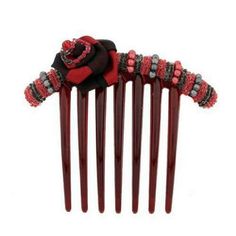 Caravan French Twist Comb Decorated In Two (2) Tone Wrapped Rose And Multiple Beads In Red And Black Color: Multicolor. Beaded Rose, Crystal Headband, French Barrette, French Twist, Rose Design, Hair Tools, Black Rose, Black Beads, Red And Black