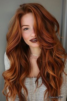 Auburn highlights add a rich, red tone that enhances natural brunettes and adds warmth to your look. Red Hair For Brunettes, Red Lowlights In Brown Hair, Highlights For Long Hair, Red With Highlights, Red Hair Natural, Long Hair For Women, Natural Auburn Hair, Fall Red Hair, Auburn Red Hair