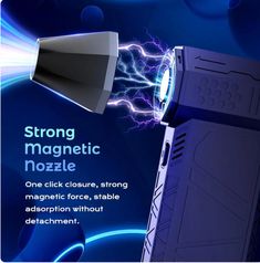 an electronic device with lightning coming out of it's back end and the words strong magnetic nozzle above it