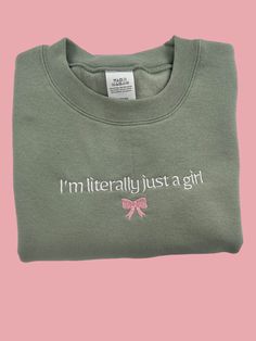 Introducing our cute coquette aesthetic shirt "I'm Literally Just a Girl"- the ultimate fashion statement for any woman who wants the world to know shes just a girl!  With a dainty coquette bow, this shirt is available in both a comfortable 100% cotton T-shirt and cozy sweatshirt options. But it's not just about the look - this shirt proudly displays your love for all things girls. The minimalist cute and coquette bows subtly announce your passion for girls. Cotton Slogan Tops As A Gift, Cotton Slogan Tops As Gift, Cotton Slogan Top For Gift, Trendy Slogan Tops For Gifts, Cute Cotton Short Sleeve Sweatshirt, Funny Outfits, Aesthetic Shirts, Cute Sweatshirts, Girls Prints