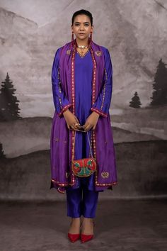 Buy Purple Organic Silk Embroidered Zardosi V Neck Kurta Pant Set For Women by Bhusattva Online at Aza Fashions. Purple Raw Silk Kurta With Resham Embroidery, Anarkali Purple Raw Silk Set, Purple Anarkali Raw Silk Set, Purple Anarkali Set In Raw Silk, Purple Semi-stitched Raw Silk Kurta, Semi-stitched Purple Raw Silk Kurta, Purple Embroidered Salwar Kameez With Traditional Drape, Embroidered Purple Salwar Kameez With Traditional Drape, Purple Raw Silk Sets For Navratri