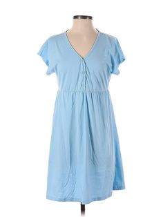 Shein Casual Dress Size: 4 Blue Dresses - used. No Fabric Content, Popover, V Neck, Solid, Knee Length, Short Sleeve | Shein Casual Dress - Popover: Blue Solid Dresses - Used - Size 4 Blue Short Sleeve Midi Dress For Daytime, Blue Short Sleeve Dress For Daytime, Blue Casual Dress, Blue Dress Casual, Blue Solid, Solid Dress, Casual Dresses For Women, Blue Dresses, Casual Dress