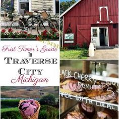 a collage of photos with the words, first time's guide to traverse city michigan