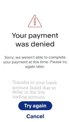 a sign that says, your payment was defined sorry, we weren't able to complete